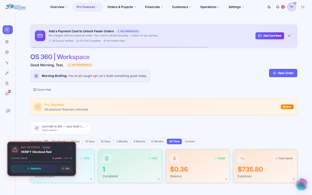 OS 360 dashboard